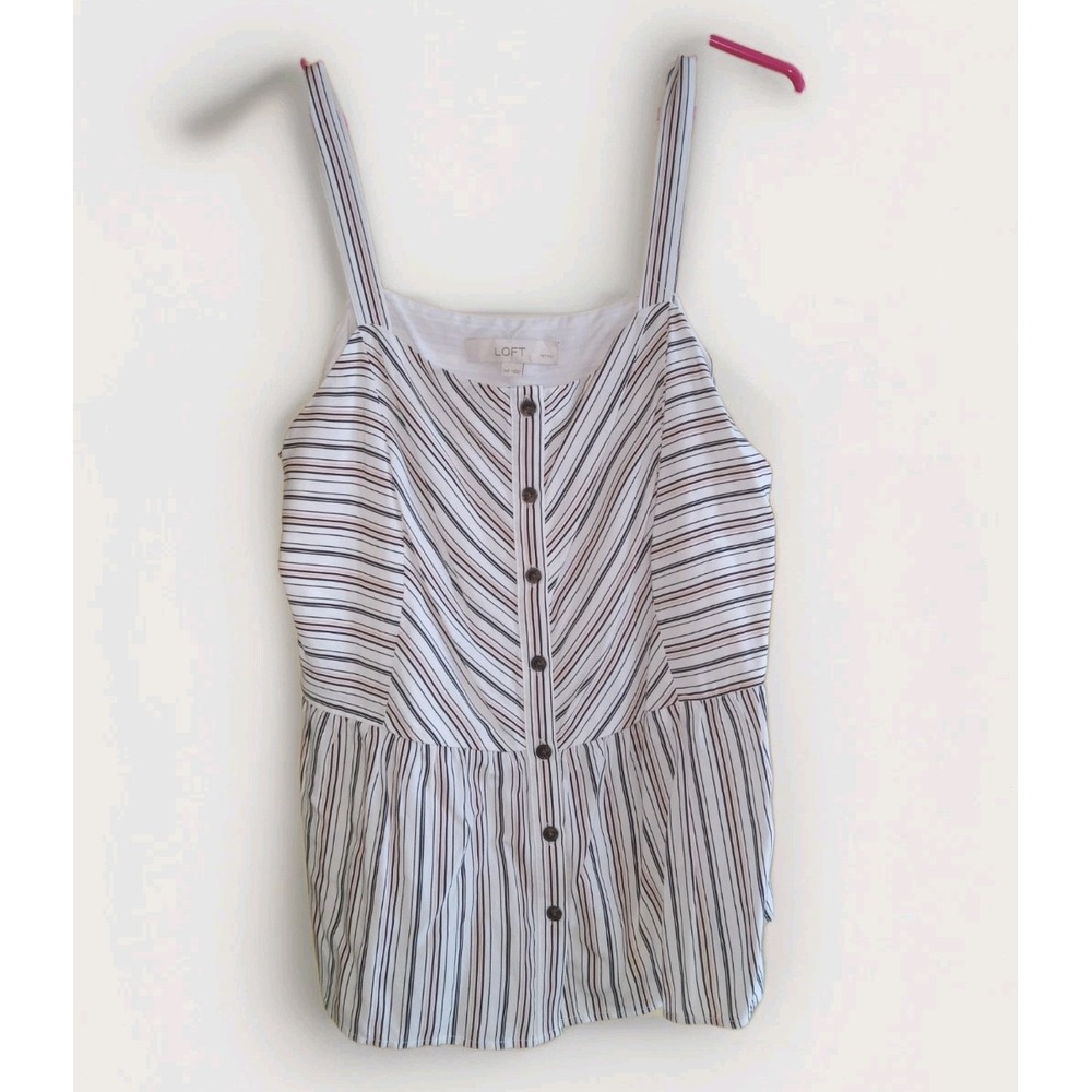 Ann Taylor LOFT Womens Blouse Pink Black White Stripe Sleeveless Petite M